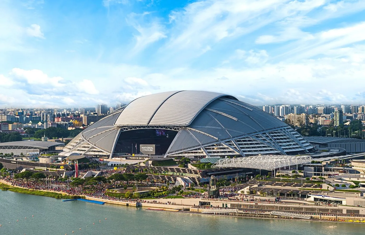 Singapore Sports Hub and National Stadium near the Kallang River
