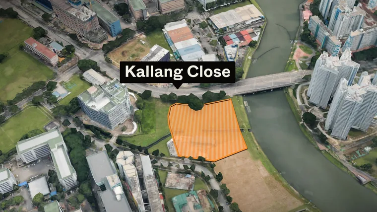 Aerial view of The River Opus location at Kallang Close, fronting the Kallang River in District 12
